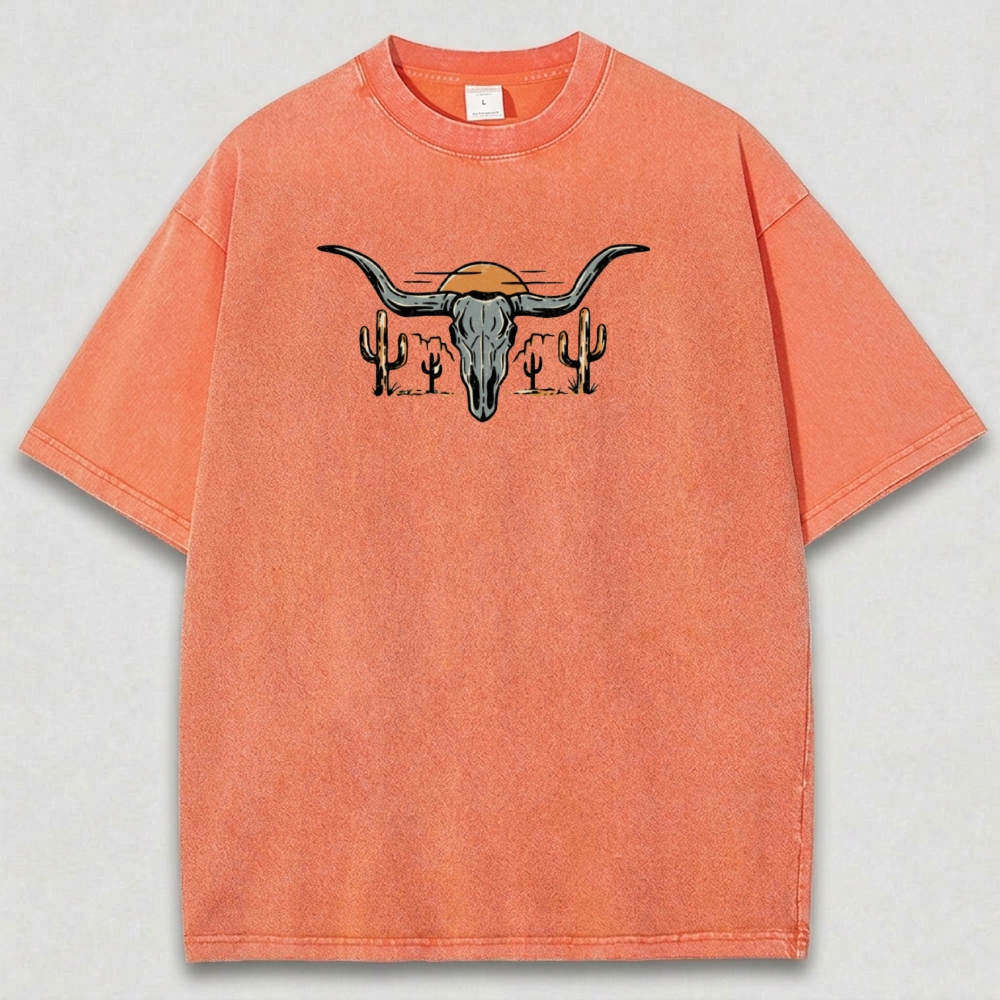 Bull Skull Cactus Vintage Organic Cotton Hiking Tee-HikeVista