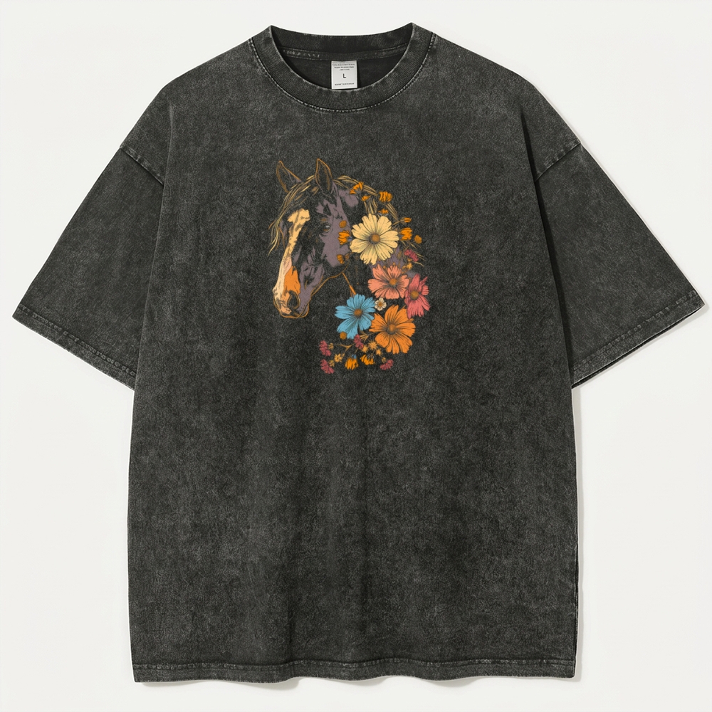 Horse Wildflowers Vintage Organic Cotton Trail Tee-HikeVista