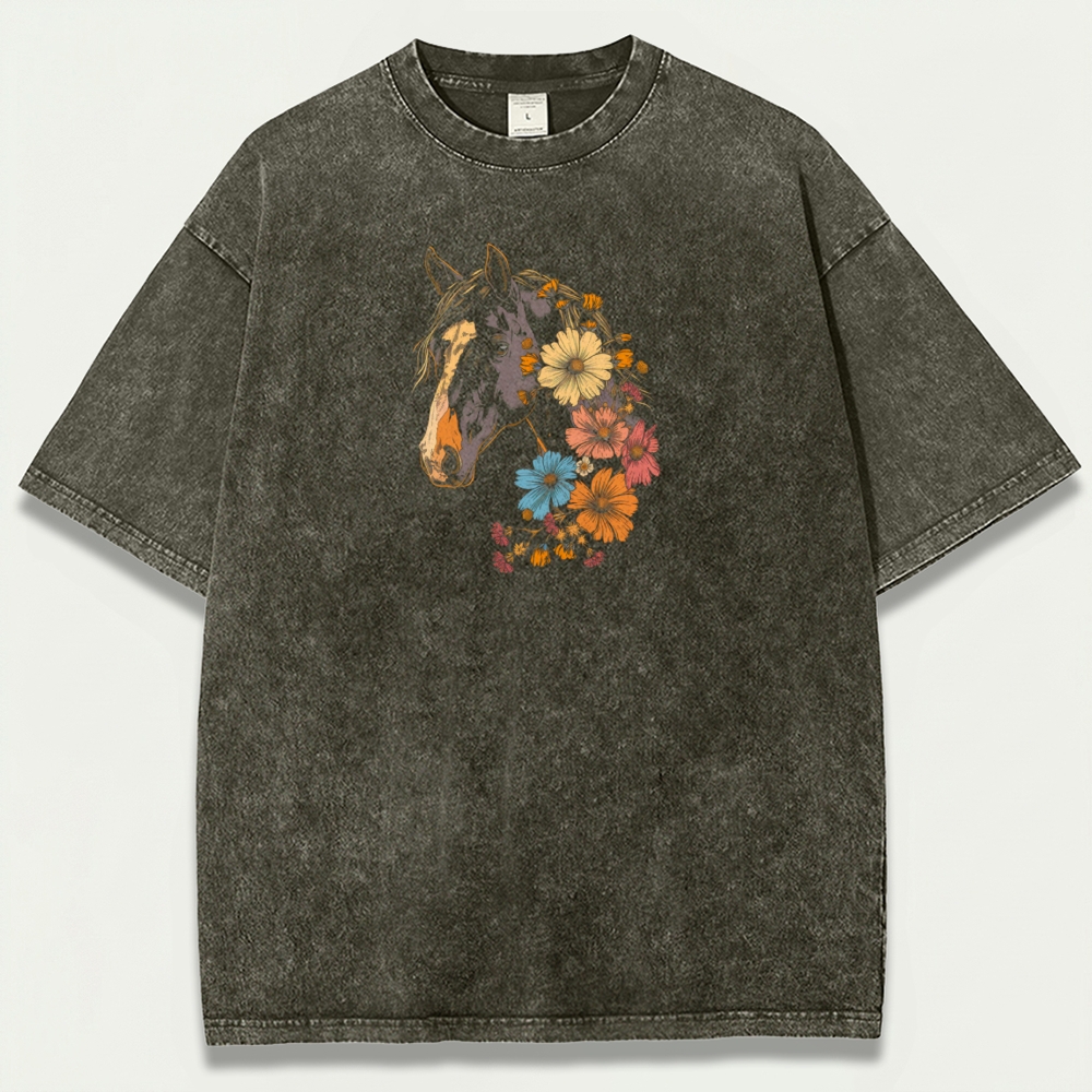 Horse Wildflowers Vintage Organic Cotton Trail Tee-HikeVista