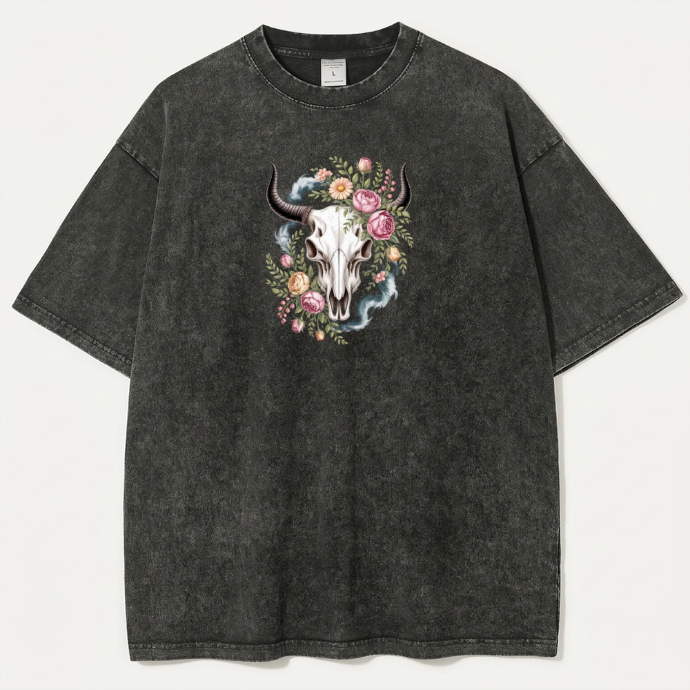 Bull Skull Wildflowers Vintage Organic Cotton Trail Tee-HikeVista