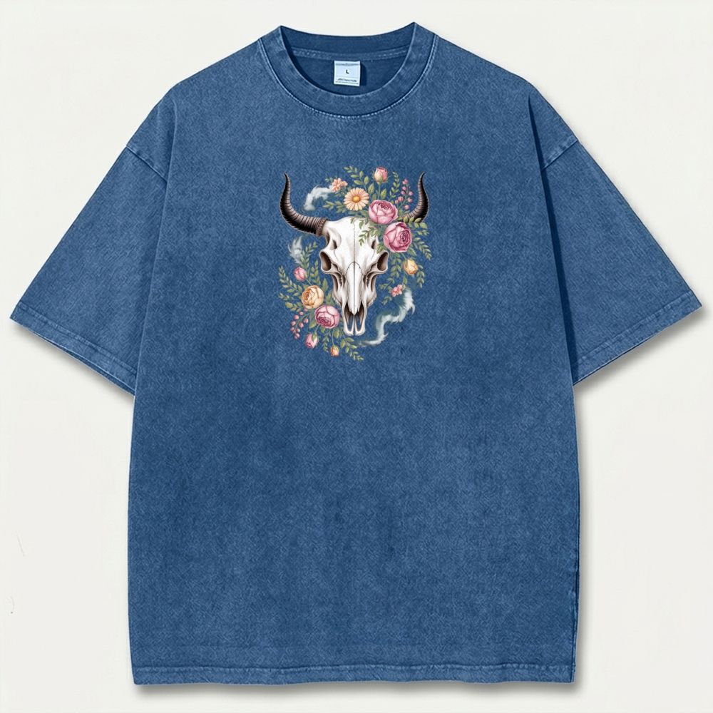 Bull Skull Wildflowers Vintage Organic Cotton Trail Tee-HikeVista