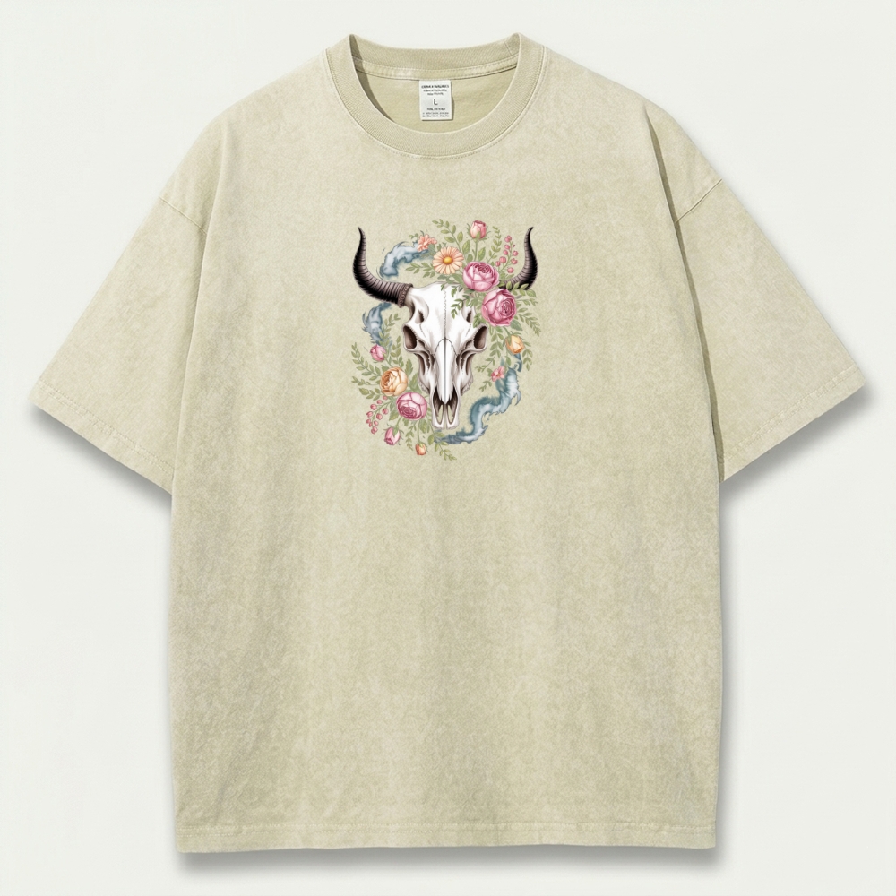 Bull Skull Wildflowers Vintage Organic Cotton Trail Tee-HikeVista