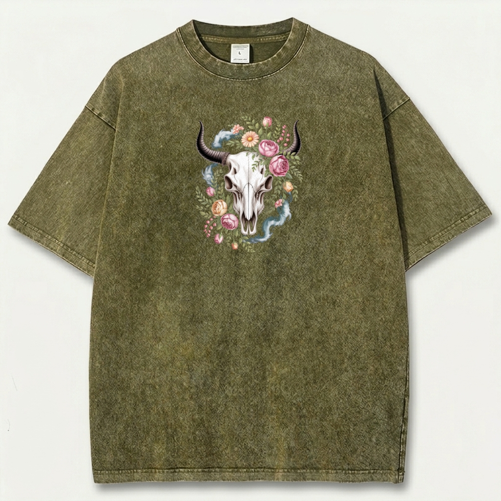 Bull Skull Wildflowers Vintage Organic Cotton Trail Tee-HikeVista