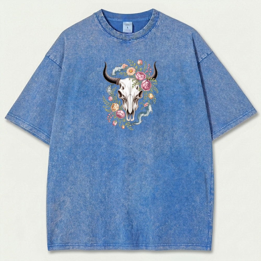 Bull Skull Wildflowers Vintage Organic Cotton Trail Tee-HikeVista