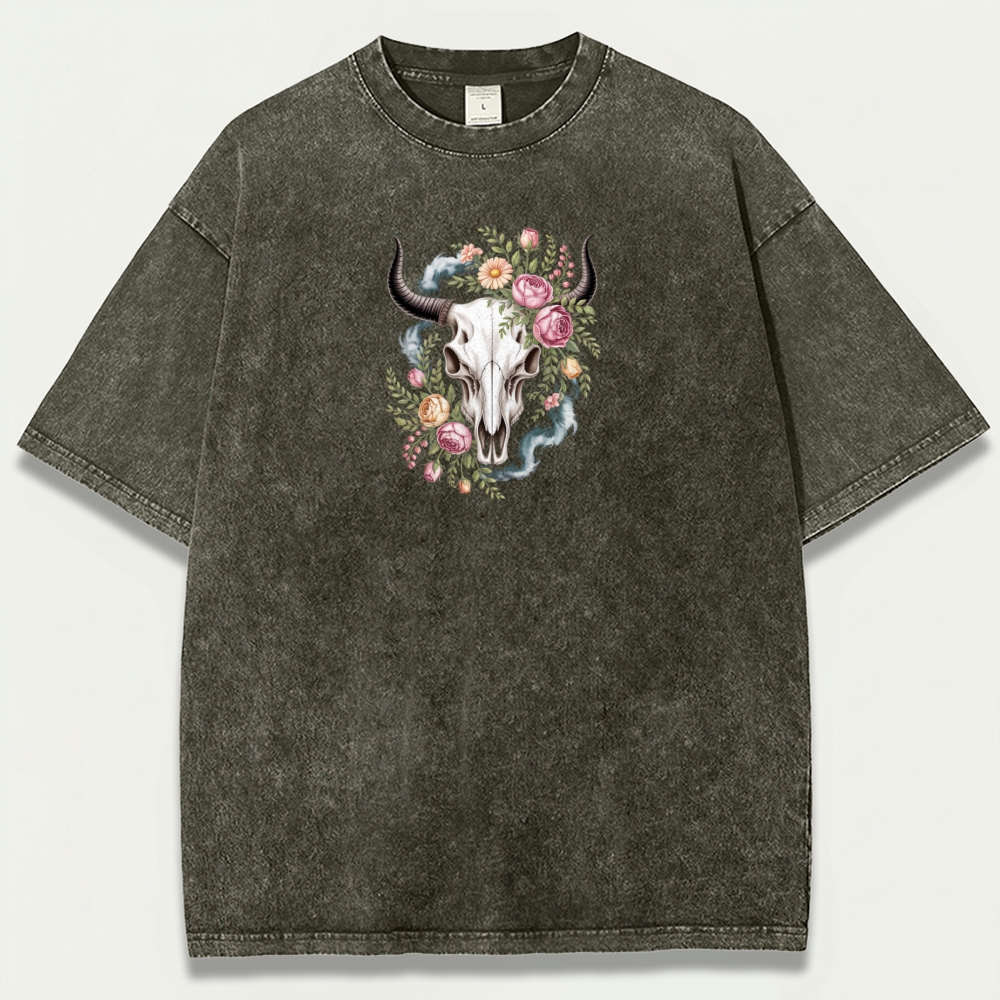 Bull Skull Wildflowers Vintage Organic Cotton Trail Tee-HikeVista