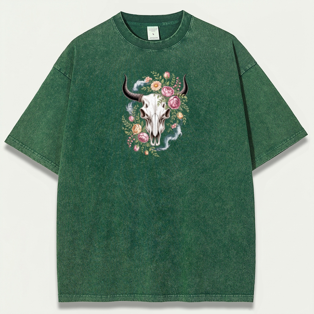 Bull Skull Wildflowers Vintage Organic Cotton Trail Tee-HikeVista