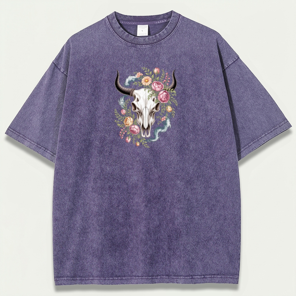 Bull Skull Wildflowers Vintage Organic Cotton Trail Tee-HikeVista