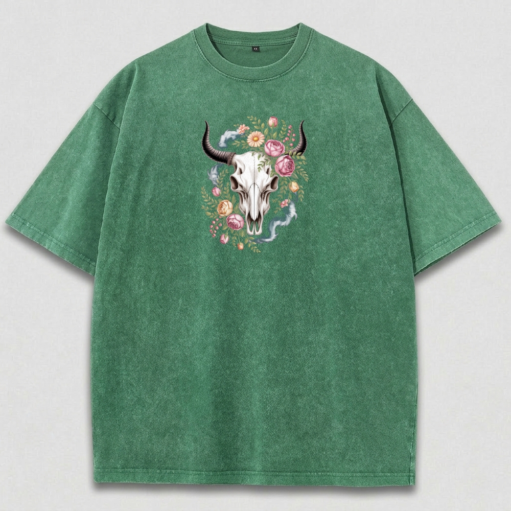 Bull Skull Wildflowers Vintage Organic Cotton Trail Tee-HikeVista