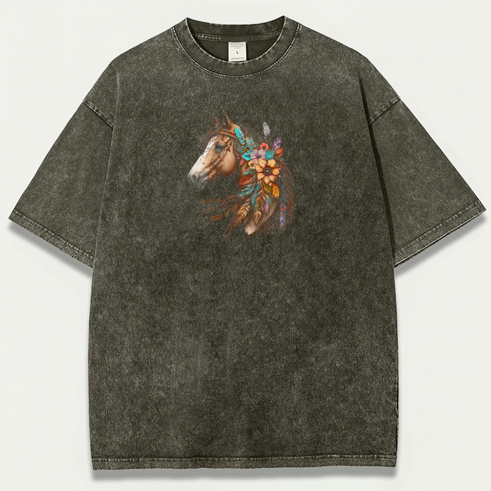 Horse Wildflowers Vintage Organic Cotton Trail Tee-HikeVista