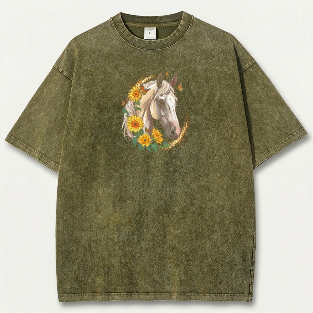 Horse Wildflowers Vintage Organic Cotton Trail Tee-HikeVista