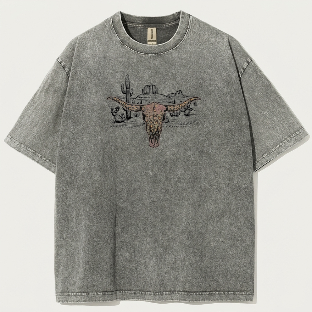 Western Bull Skull Vintage Organic Cotton Hiking Tee-HikeVista