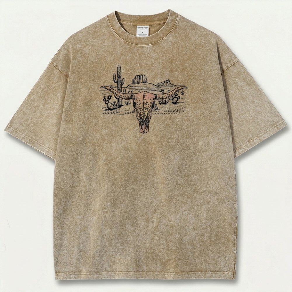 Western Bull Skull Vintage Organic Cotton Hiking Tee-HikeVista