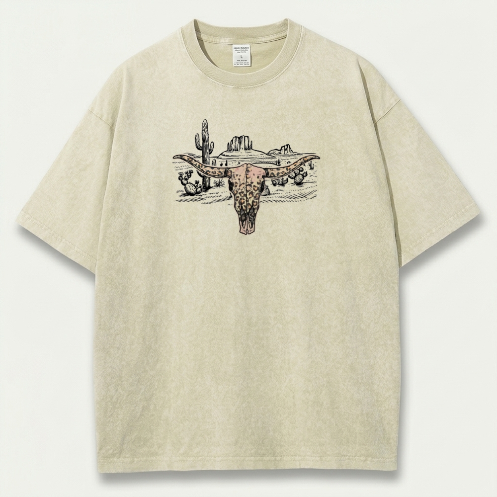 Western Bull Skull Vintage Organic Cotton Hiking Tee-HikeVista