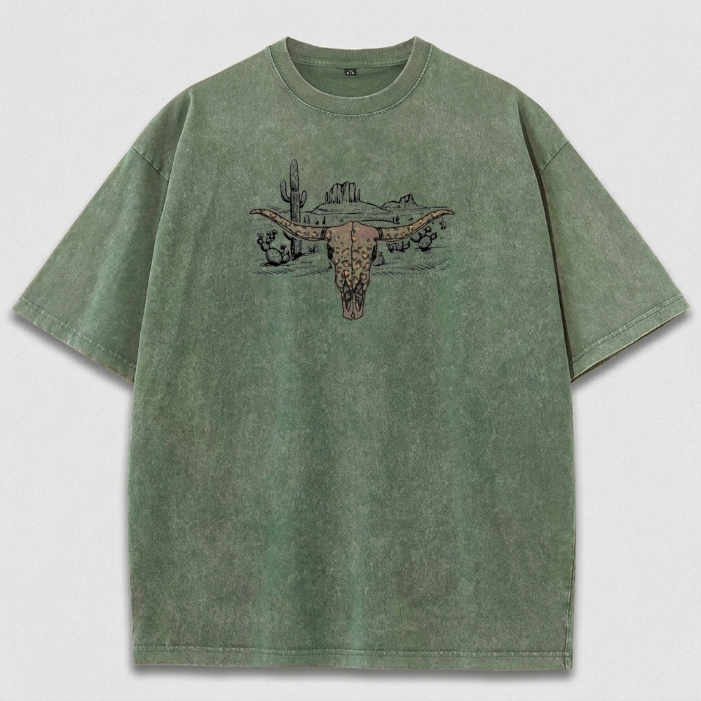 Western Bull Skull Vintage Organic Cotton Hiking Tee-HikeVista