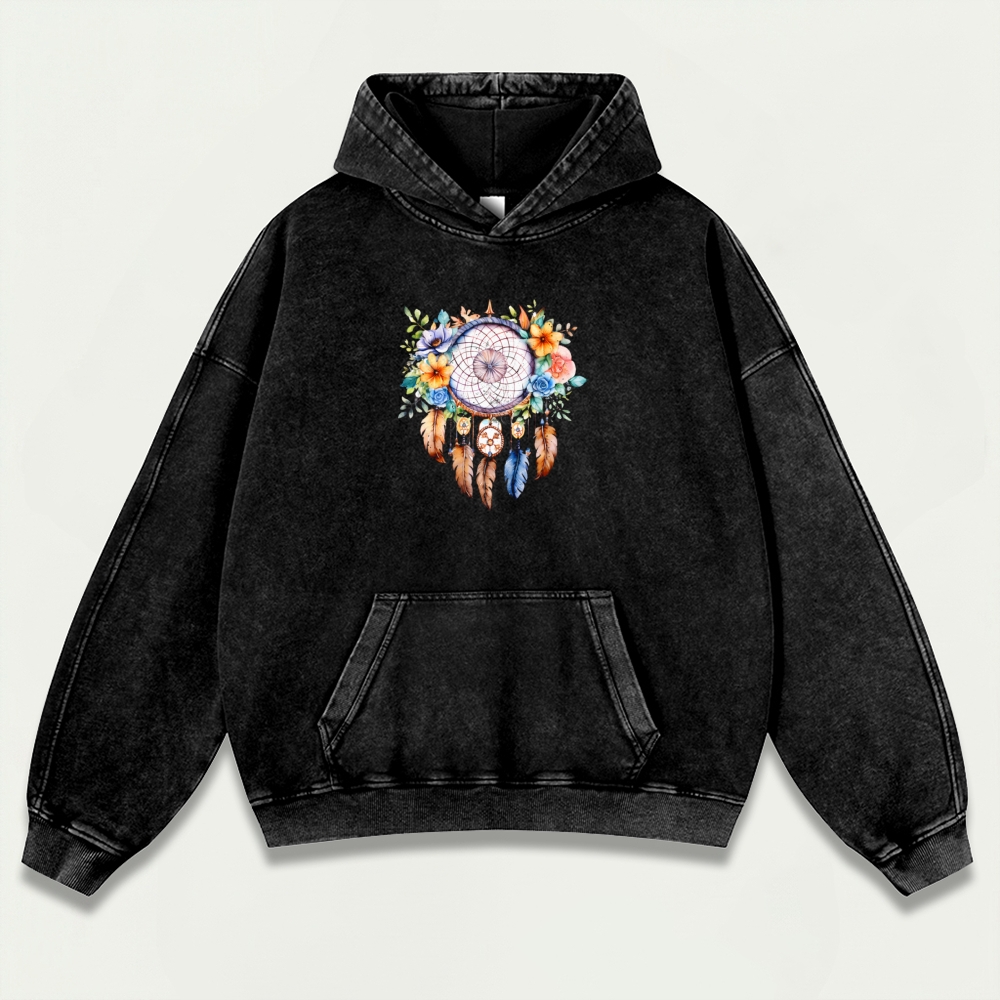 Dreamcatcher Flowers Vintage Premium Heavyweight Hiking Hoodie-HikeVista