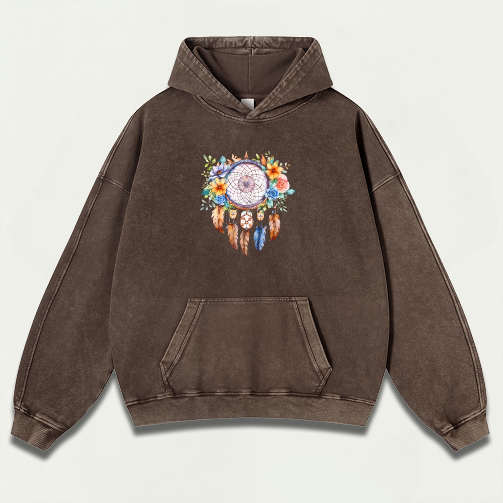 Dreamcatcher Flowers Vintage Premium Heavyweight Hiking Hoodie-HikeVista