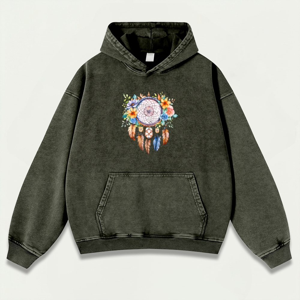 Dreamcatcher Flowers Vintage Premium Heavyweight Hiking Hoodie-HikeVista