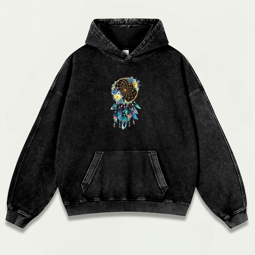 Dreamcatcher Feathers Vintage Premium Heavyweight Flowers Hoodie-HikeVista