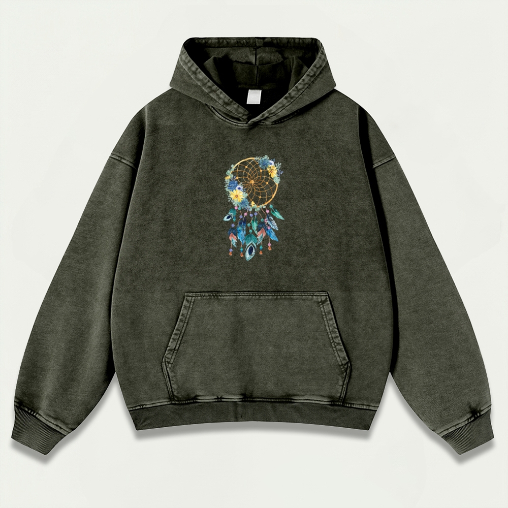 Dreamcatcher Feathers Vintage Premium Heavyweight Flowers Hoodie-HikeVista
