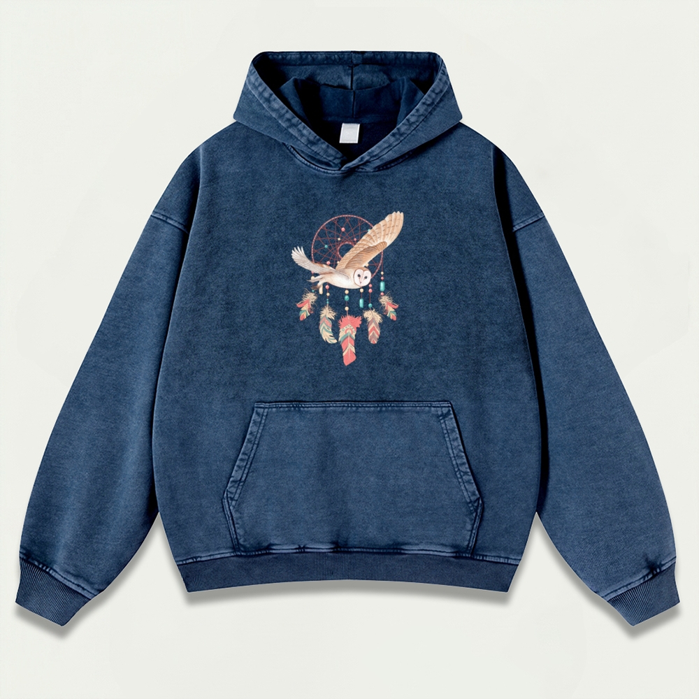 Dreamcatcher Feathers Vintage Premium Heavyweight Owl Hoodie-HikeVista