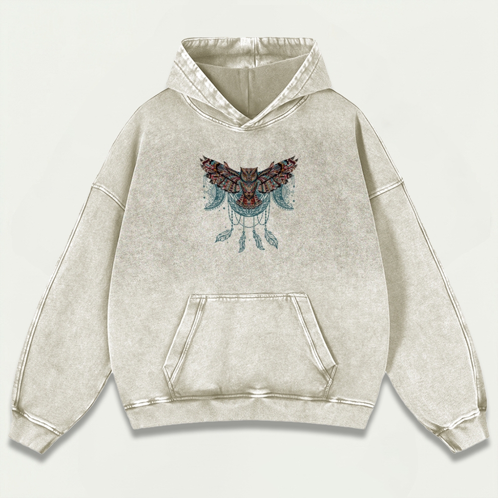 Western Owl Vintage Premium Heavyweight Hiking Hoodie-HikeVista