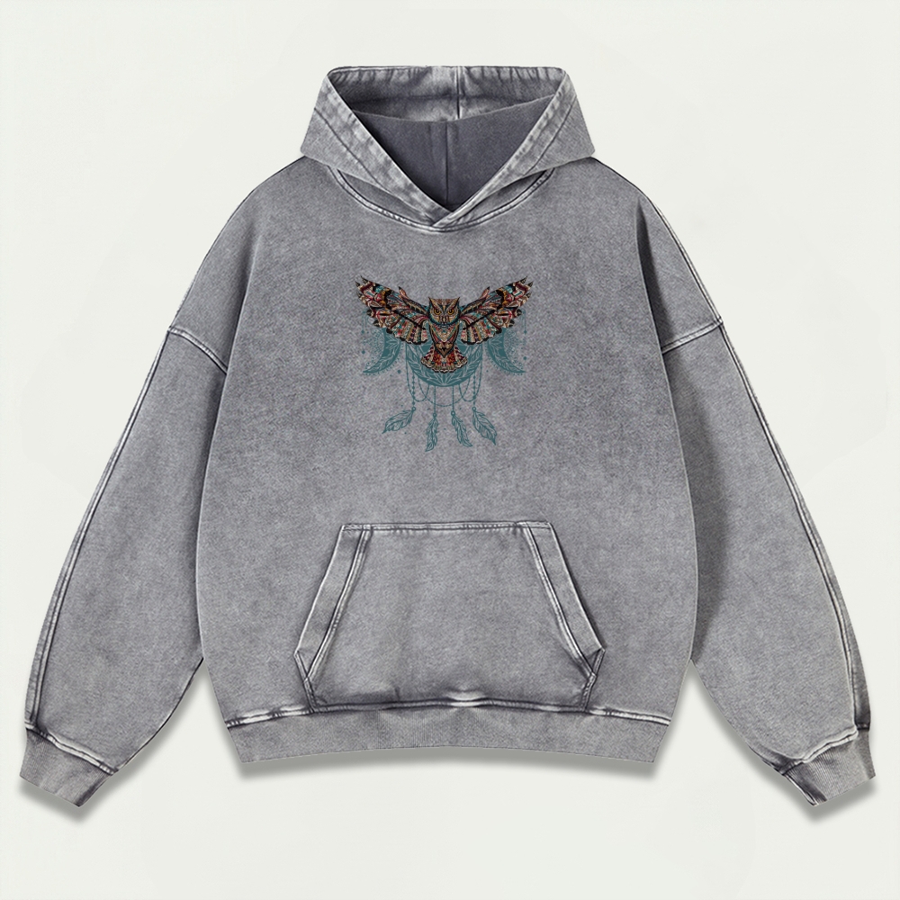 Western Owl Vintage Premium Heavyweight Hiking Hoodie-HikeVista