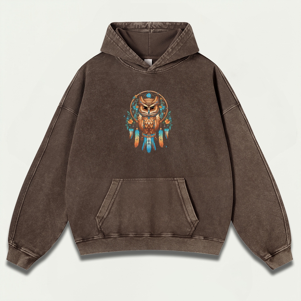 Dreamcatcher Feathers Vintage Premium Heavyweight Owl Hoodie-HikeVista