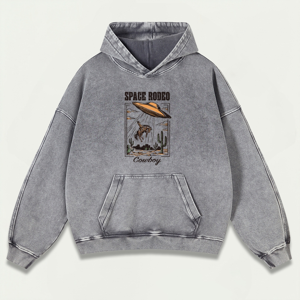 Cowboy Space Rodeo Vintage Premium Heavyweight Hiking Hoodie-HikeVista