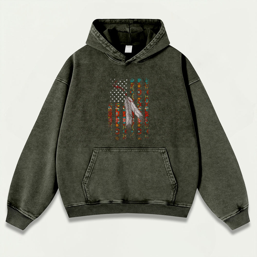Western Feathers Vintage Premium Heavyweight Hiking Hoodie-HikeVista