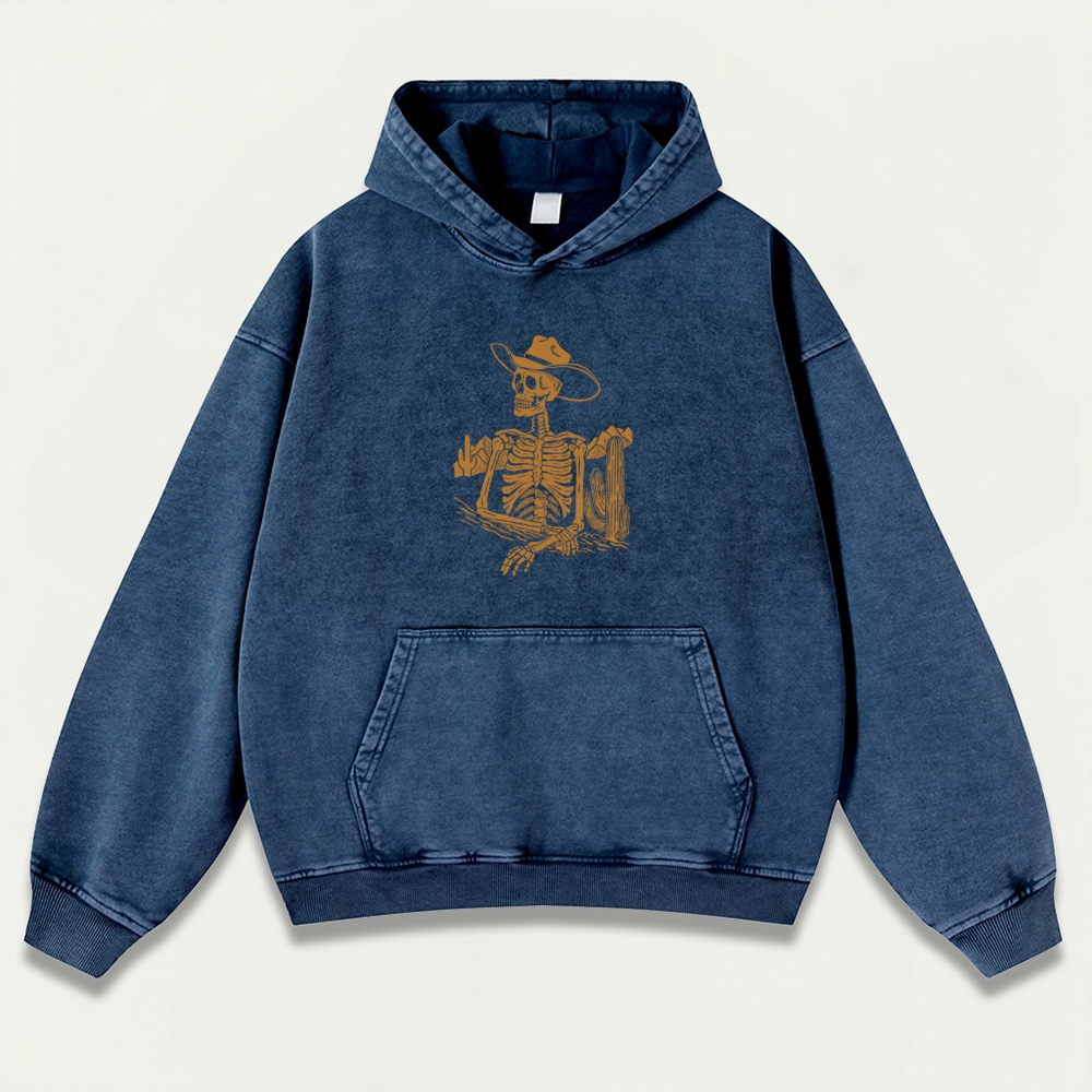 Western Skull Vintage Premium Heavyweight Hiking Hoodie-HikeVista