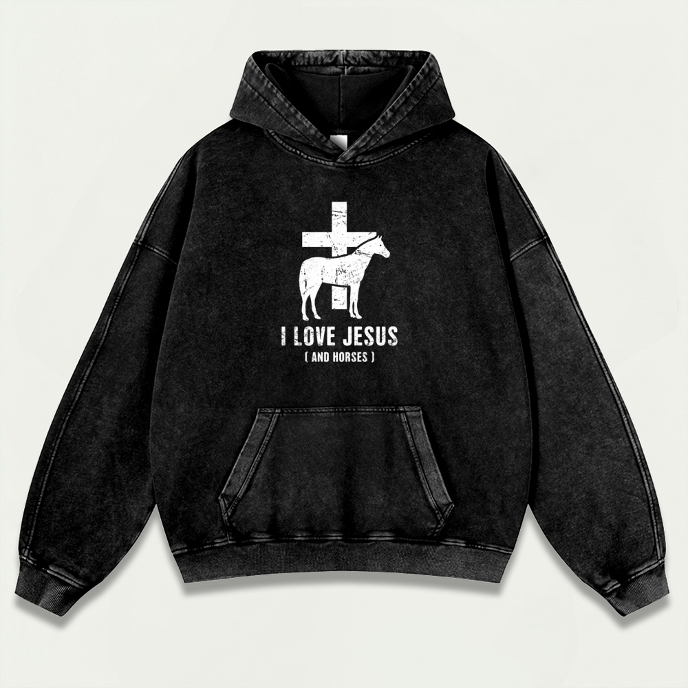 Jesus And Horses Vintage Premium Heavyweight Hiking Hoodie-HikeVista
