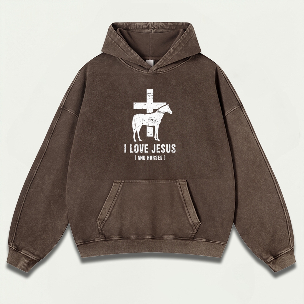 Jesus And Horses Vintage Premium Heavyweight Hiking Hoodie-HikeVista