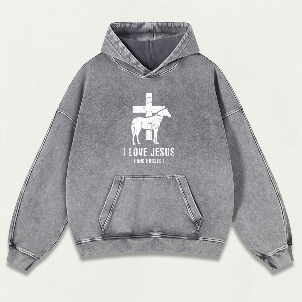 Jesus And Horses Vintage Premium Heavyweight Hiking Hoodie-HikeVista