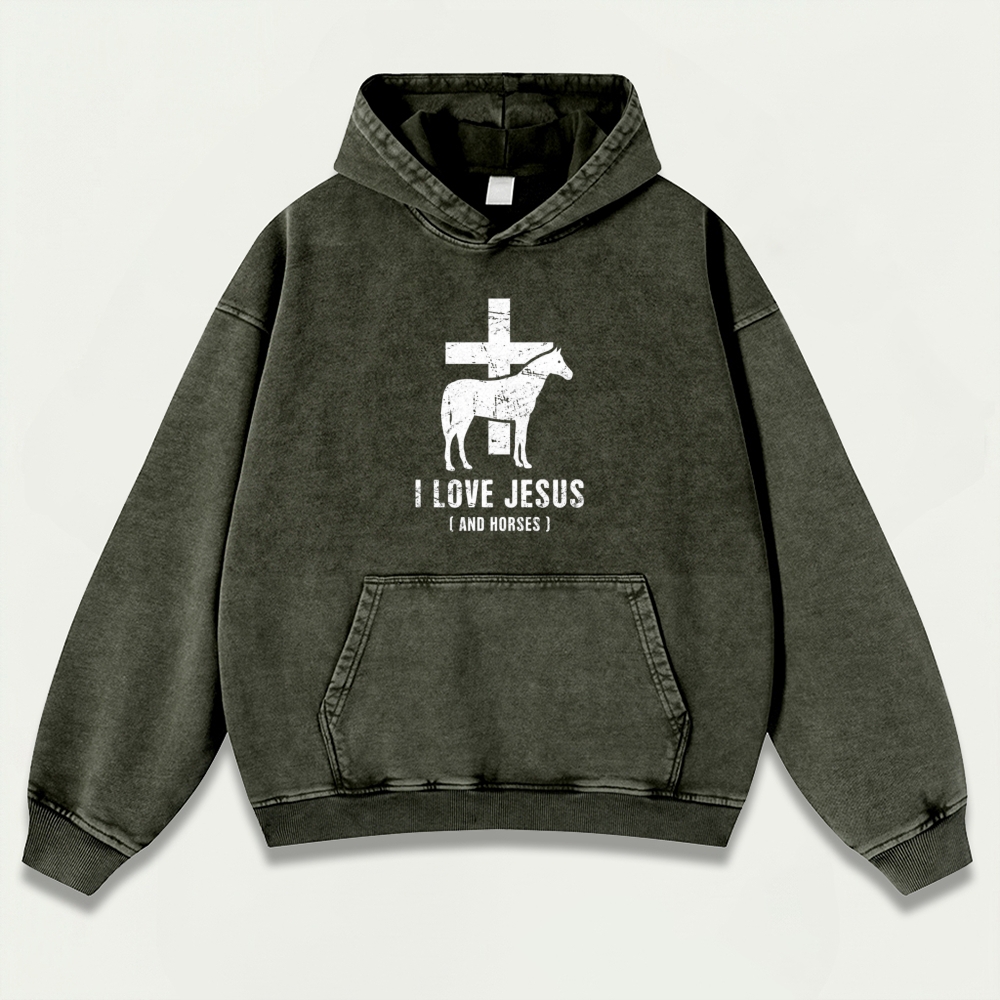 Jesus And Horses Vintage Premium Heavyweight Hiking Hoodie-HikeVista