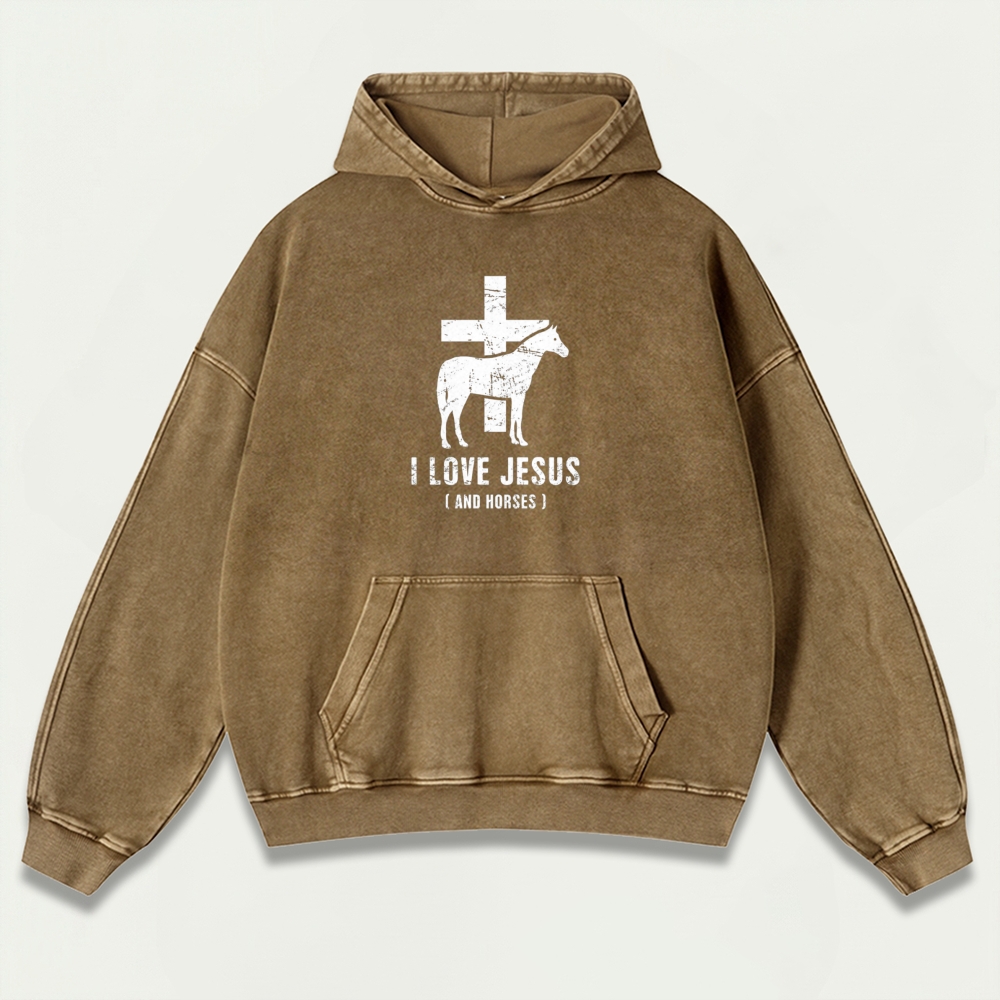 Jesus And Horses Vintage Premium Heavyweight Hiking Hoodie-HikeVista
