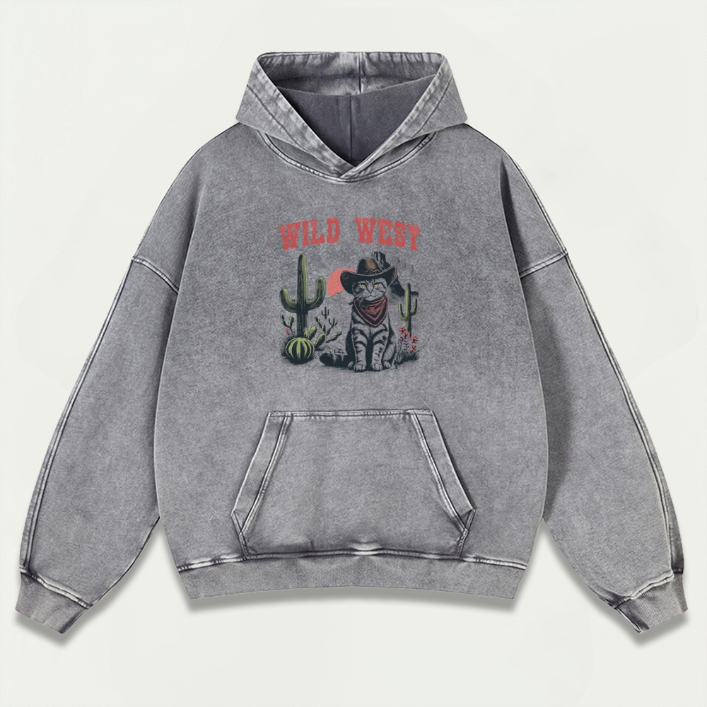 Wild West Vintage Premium Heavyweight Cat Hoodie-HikeVista