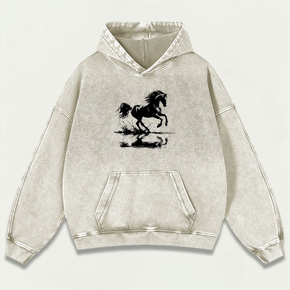 Western Horse Vintage Premium Heavyweight Hiking Hoodie-HikeVista