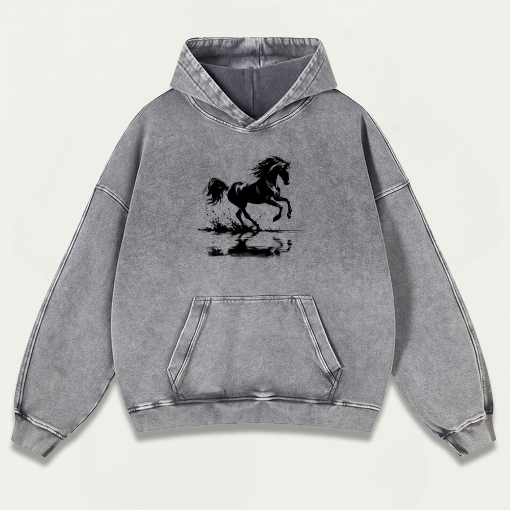 Western Horse Vintage Premium Heavyweight Hiking Hoodie-HikeVista