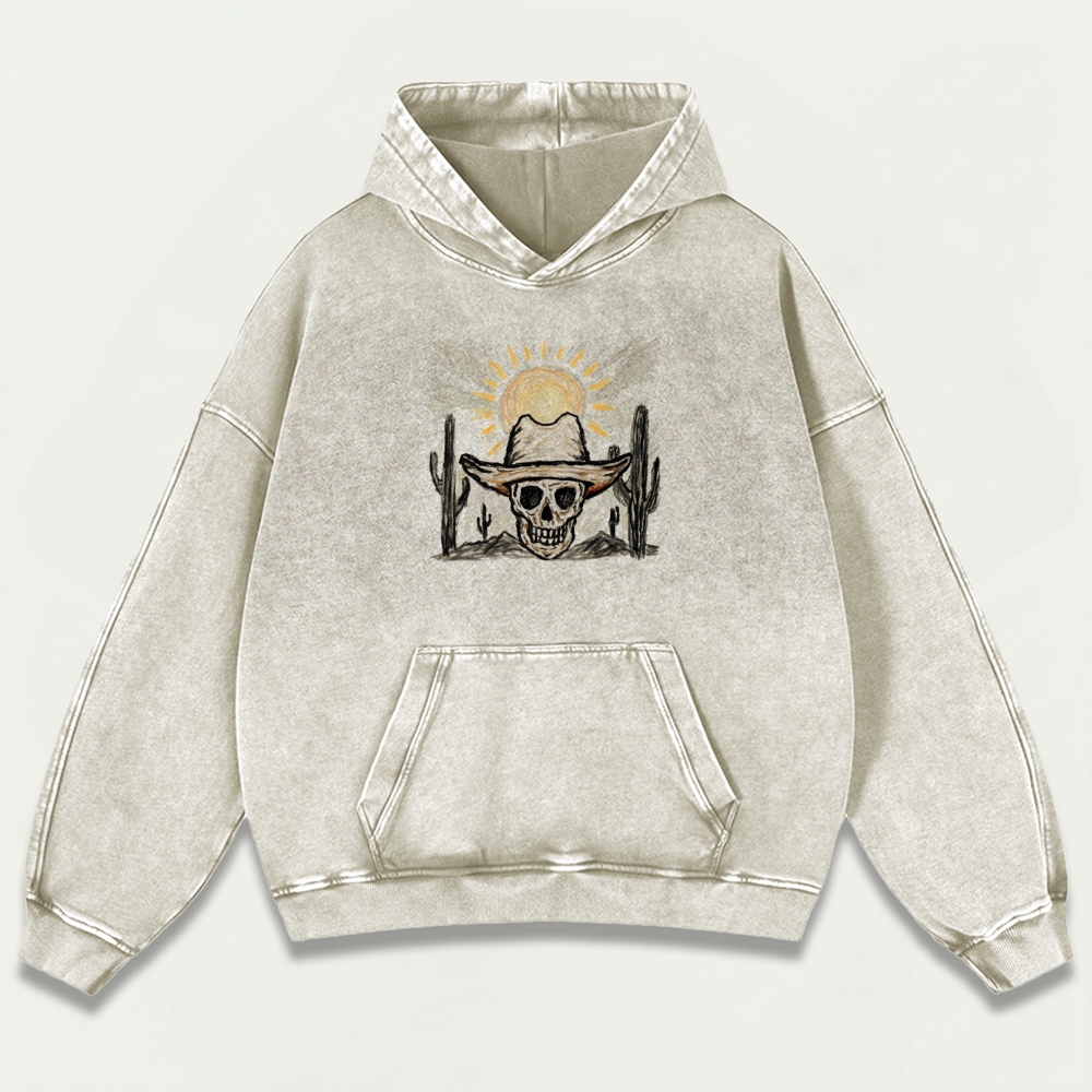 Western Skull Vintage Premium Heavyweight Hiking Hoodie-HikeVista