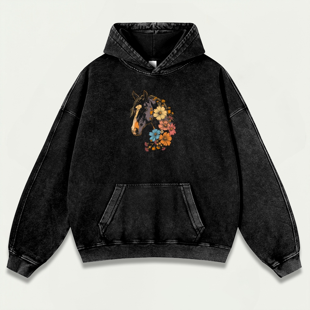 Horse Wildflowers Vintage Premium Heavyweight Trail Hoodie-HikeVista