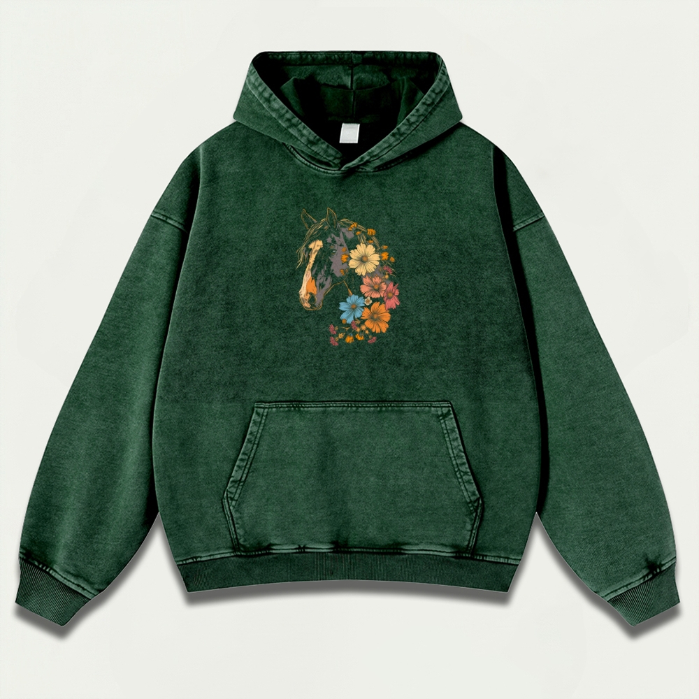 Horse Wildflowers Vintage Premium Heavyweight Trail Hoodie-HikeVista