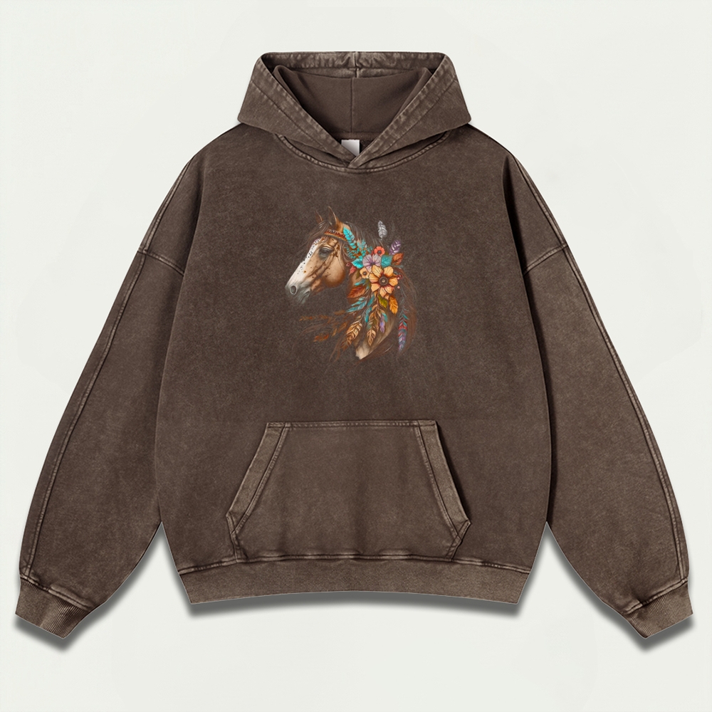 Horse Wildflowers Vintage Premium Heavyweight Trail Hoodie-HikeVista