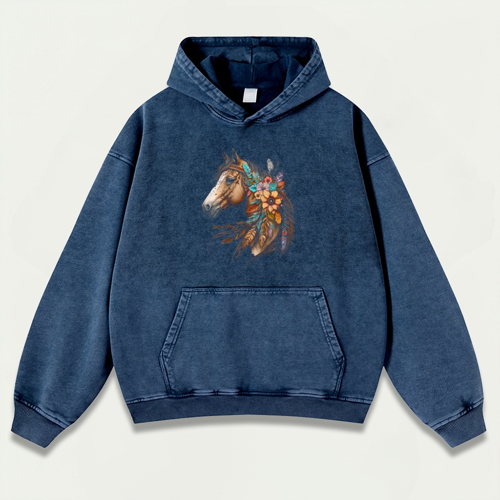 Horse Wildflowers Vintage Premium Heavyweight Trail Hoodie-HikeVista