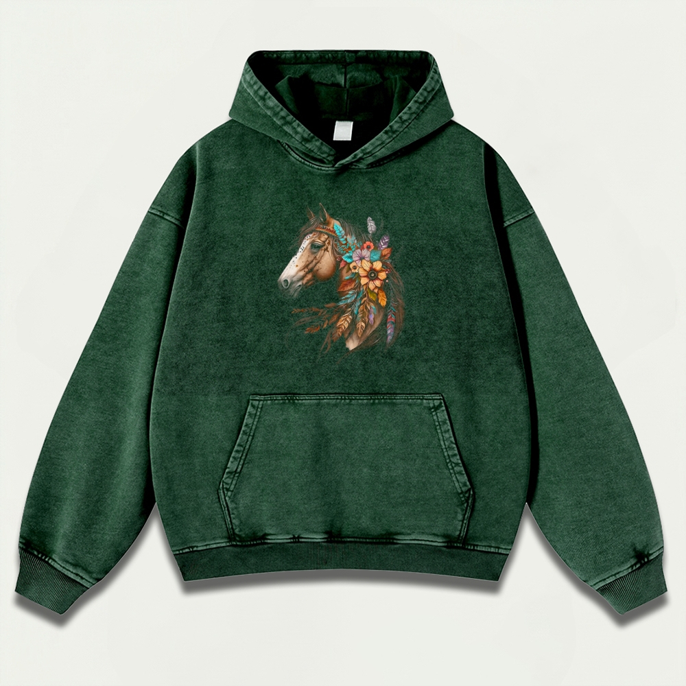 Horse Wildflowers Vintage Premium Heavyweight Trail Hoodie-HikeVista