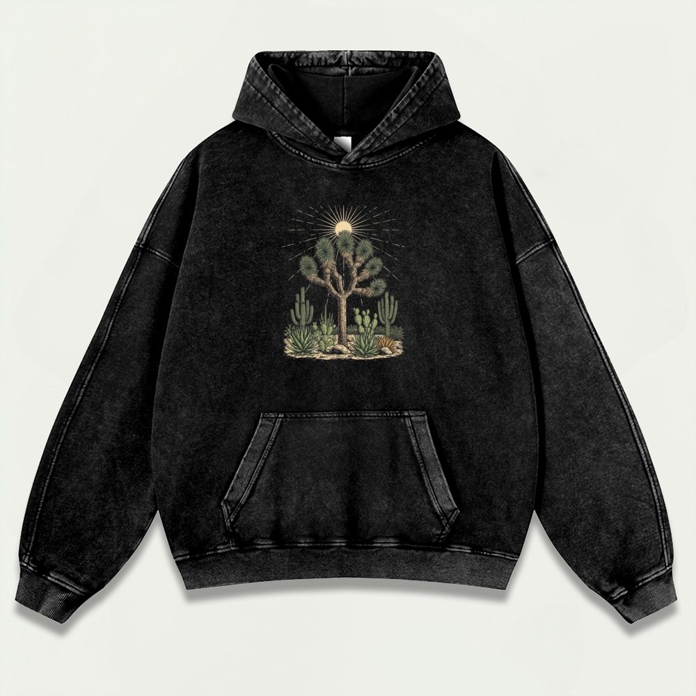 Western Cactus Vintage Premium Heavyweight Hiking Hoodie-HikeVista