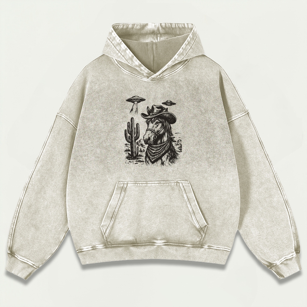 Western Horse Vintage Premium Heavyweight Hiking Hoodie-HikeVista