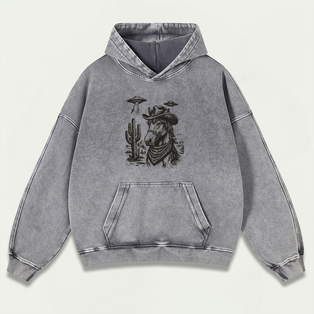 Western Horse Vintage Premium Heavyweight Hiking Hoodie-HikeVista