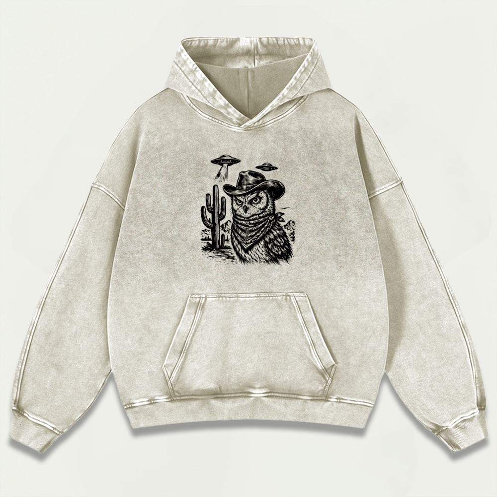 Western Owl Vintage Premium Heavyweight Hiking Hoodie-HikeVista