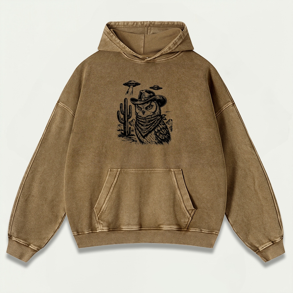 Western Owl Vintage Premium Heavyweight Hiking Hoodie-HikeVista