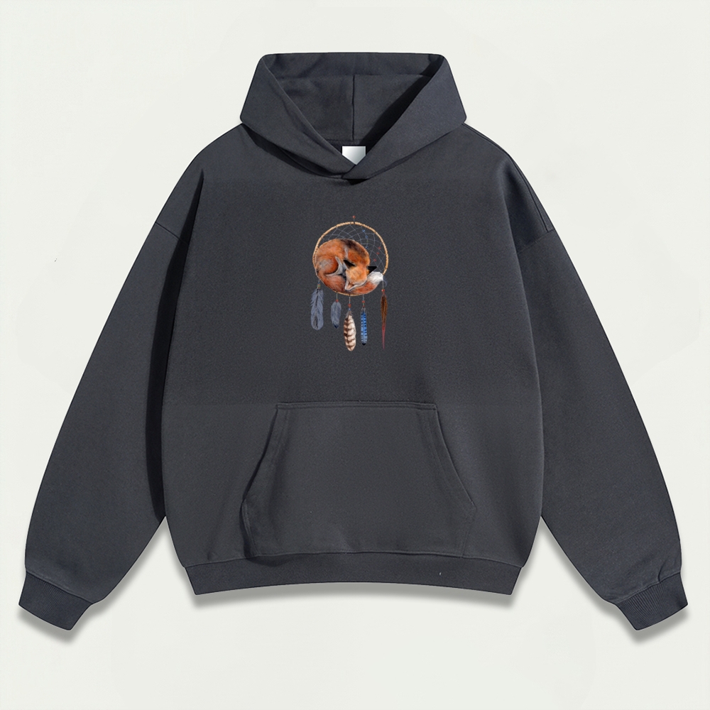 Dreamcatcher Feathers Heavyweight Fox Hoodie-HikeVista